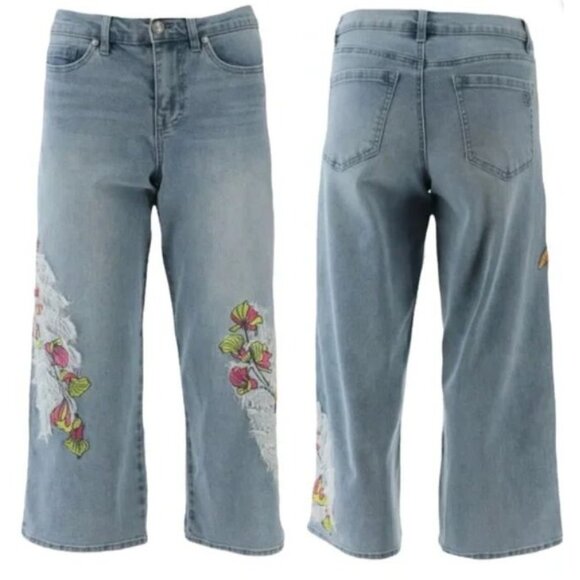 DG2 Diane Gilman Embroidered Cropped Wide Leg Jeans 696-858 Chambray Size 6 - Picture 6 of 6